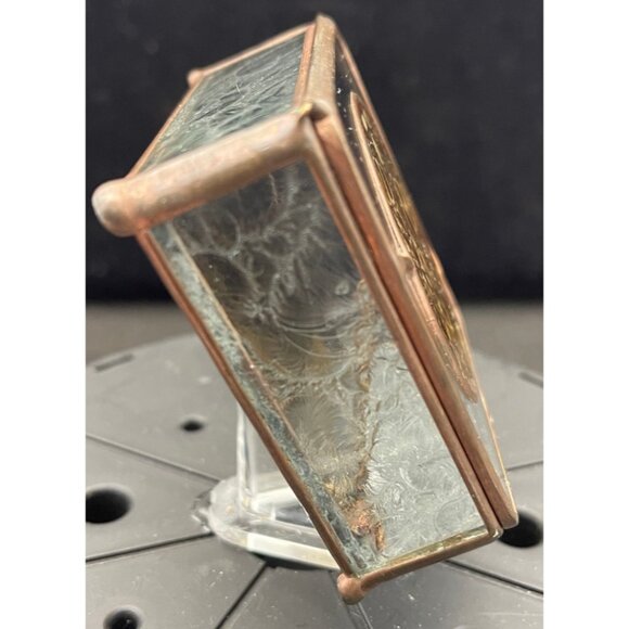 Turritella Agate / Fossil Hand Made Brass Glass Mirror Jewelry Box 1984 (2-3/4) - Picture 9 of 12